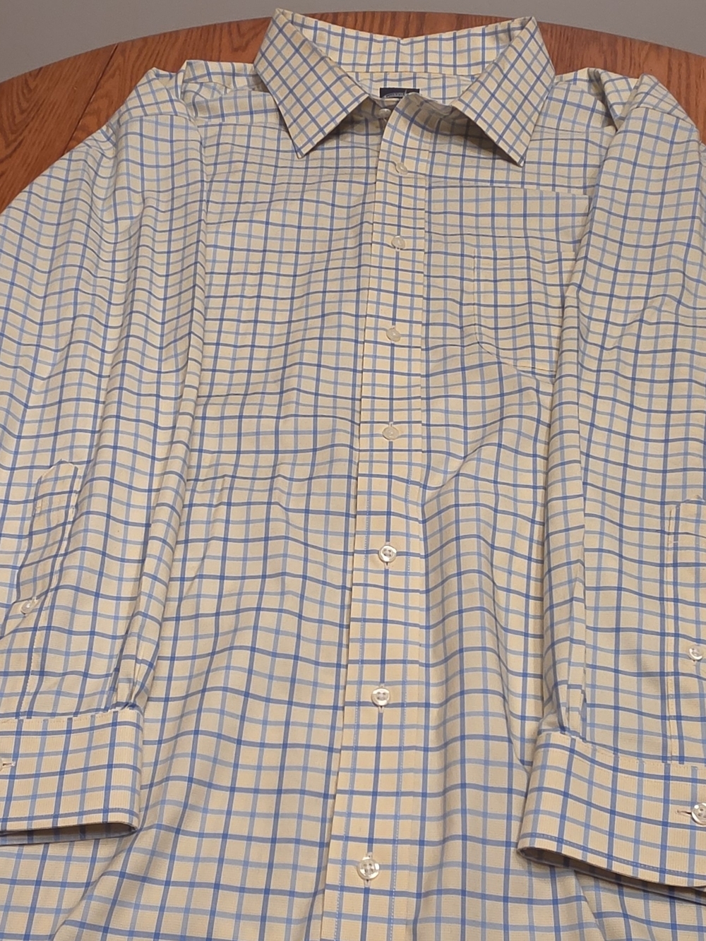 Brooks Brothers 1818 Yellow Dress Shirt with Blue Windowpane Check S 20, 34-35